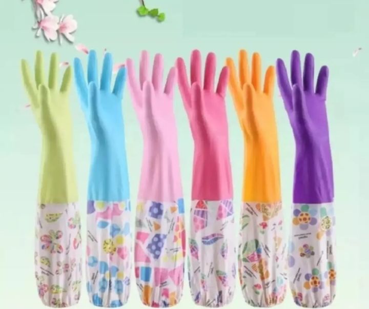 High Quality Multicolor Silicone Kitchen Dish Washing long Hand Gloves,  Cleaning, Gardening, Laundry, Lab Hand Gloves (Multicolor)