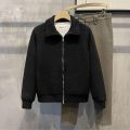 Man Clothes Black Collared Jacket Cardigan Knitted Sweaters for Men Zipper Coat Zip-up Large Big Size Old Korean Style Overfit S.