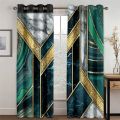 3D Modern Black Gold Abstract Art Marble Elegant Design 2 Pieces Thin Shading Window Drape Curtain for Living Room Bedroom Decor.