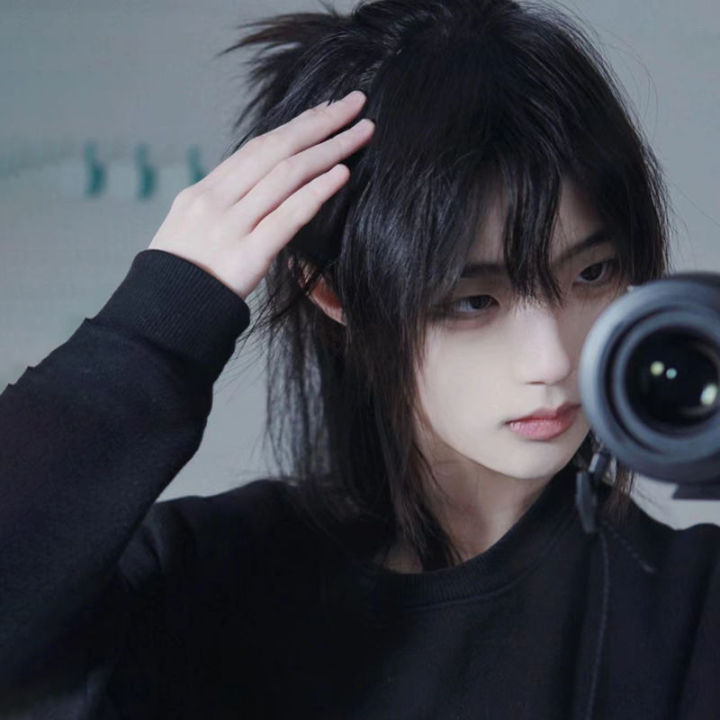 Wolf%20Tail%20Mannequin%20Head%20Men's%20and%20Women's%20Short%20Hair%20Men's%20Japanese%20Handsome%20Warrior%20Head%20Fluffy%20Center-Parted%20Bangs%20Anchovy%20Head%20Full-Head%20Wig%20Style%20-%20Image%204
