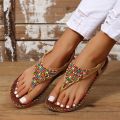 Clip Toe Bohemian Style Sandals for Women Fashion Mix Color Pearl Rome Sandals Woman 2023 New Flat with Non-Slip Beach Shoes. 