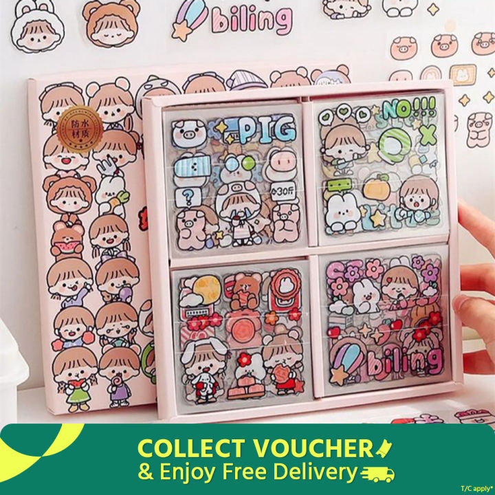 100PCS Cute Cartoon PET Waterproof Stickers Album Diary Journal ...