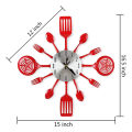 16 Inch Large Kitchen Wall Clocks with Spoons and Forks(Red). 