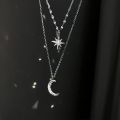 New Zircon Moon Pendant Necklace for Women Fashion Jewelry Double Layer Star Moon Charm Chain For Women.