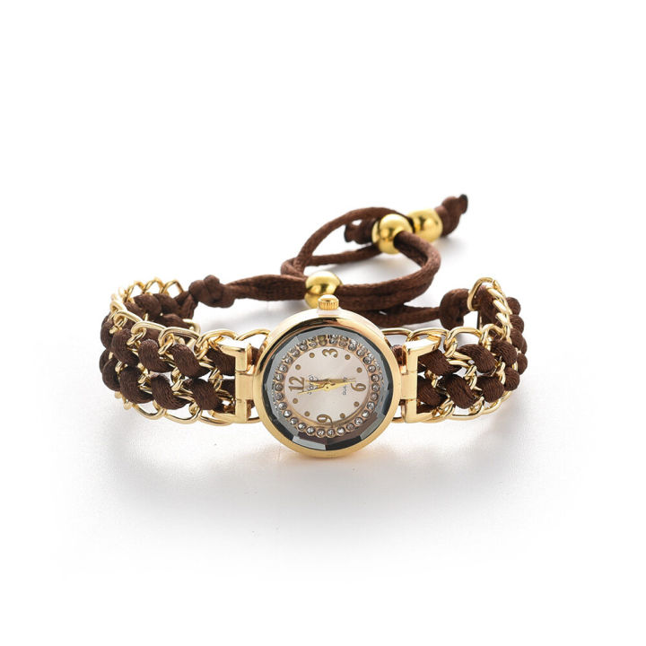 Rhinestone Braided Rope Band Quartz Wrist Watch Fashion Women Bracelet Watches Jewellery Gift