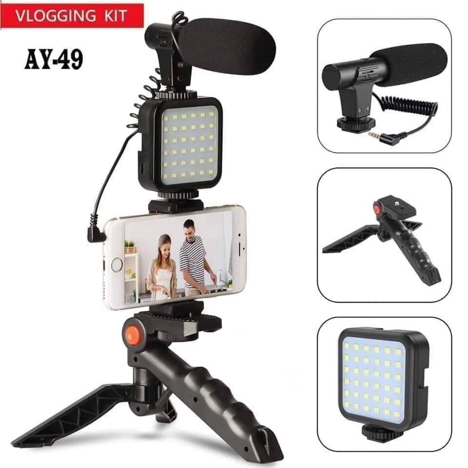 Vlogging Kit-01LM With Light, Table Tripod Stand, Microphone Phone Holder