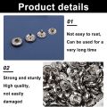 50 Sets Leather Snap Fasteners Kit Black Metal Snap Buttons Silver.