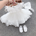 Baby Birthday Princess Dress Elegant Girl Embroidery Flower Beaded White Baptism Tutu Gown Kids Formal Evening Party Costume. 
