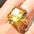 Zhen Rong Exaggeratedly Set Champagne Square Diamond Ring with Two tone Plating. 