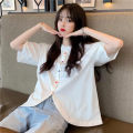 Korean Style Chiffon Shirt Women Solid Button Irregular Short Sleeve Top.
