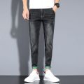 Spring and Autumn Jeans Men's Slim Fit Skinny2023New Printing Stylish Blue Men's Clothing Casual Ankle-Length Pants.