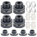1Set PVC Bulkhead Fitting 3/4 Inch with Plugs Garden Hose Adapter with Clamp Kit Water Tank Connector Thru-Bulk Pipe Fitting. 