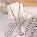 Pink Heart Pendant Necklace for Women Lovers Rhinestone Clavicle Chain Choker Female Cute Crystal Moonstone Jewelry Gifts. 