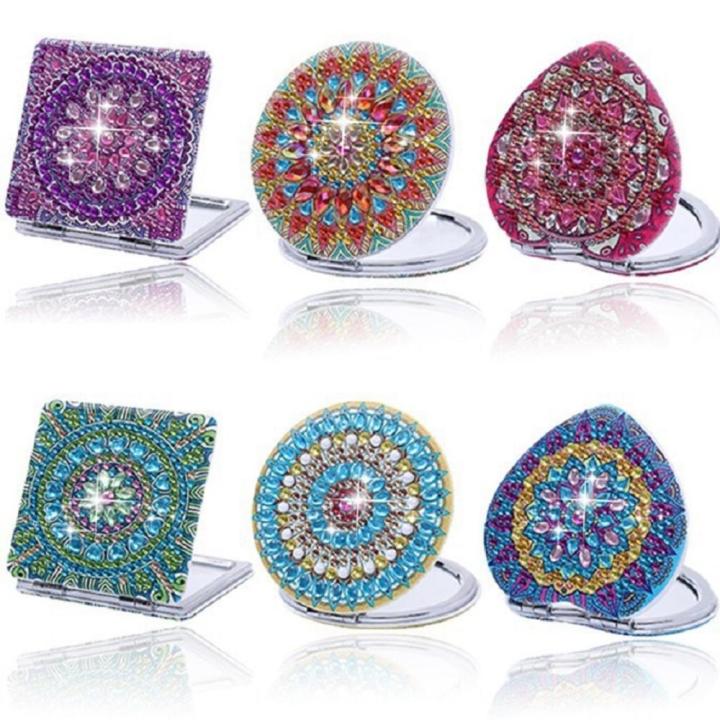 Leather Art Mirror Personalized 1pc/Set Portable Mandala Pocket Mirror Craft Kit Folding Design DIY Mirror Kit for Travel