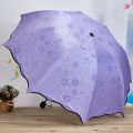 Ladies'sunshine umbrella blossoms in water changes color parasol umbrella triple fold black rubber sunscreen UV woman umbrellas.