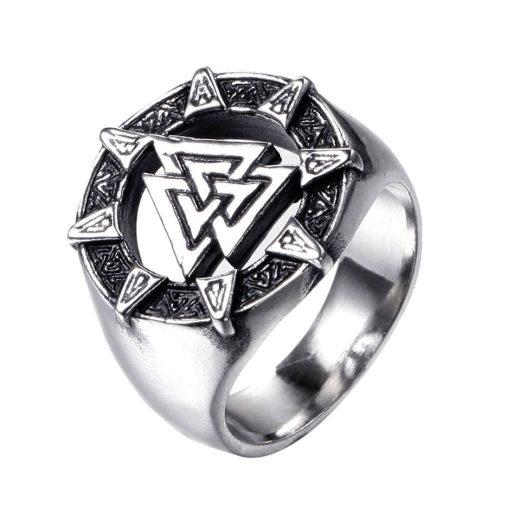 Norse Mythology Viking Triangle Logo Ring Titanium Steel Ring Badge Symbol Men's Ring