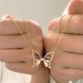 Fashion Romantic Magnetic Couple Necklaces Zirconia Hollow Butterfly Pendant Collarbone Chain Charm Necklace for Women BBF Jewelry Gifts Qoddess. 