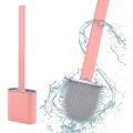 Silicon Toilet Brush With Plastic Holder Slim Flex Toilet Cleaner Brush Anti-Drip Set, No-Slip Long Handle Soft Silicone Brush.