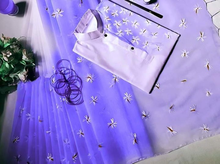 Hand Print Half Silk Saree And Dhupian Panjabi For Man and Women