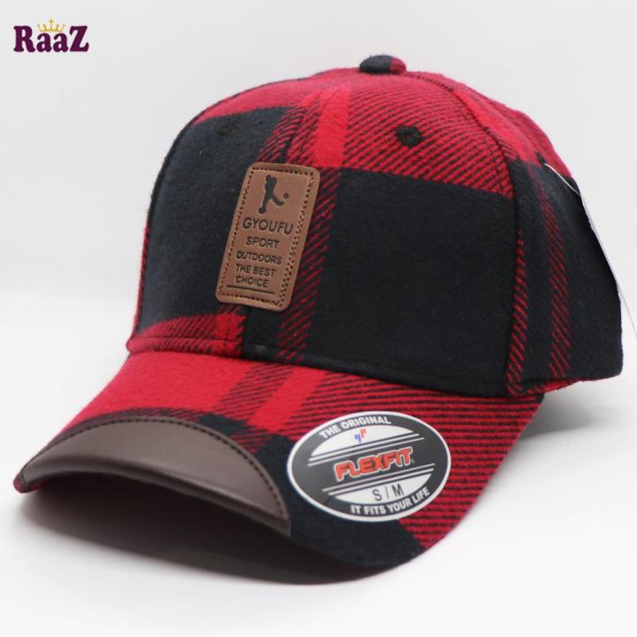 Red Black Gyoufu Leather Logo Big Check Premium Fabrics Baseball Cap