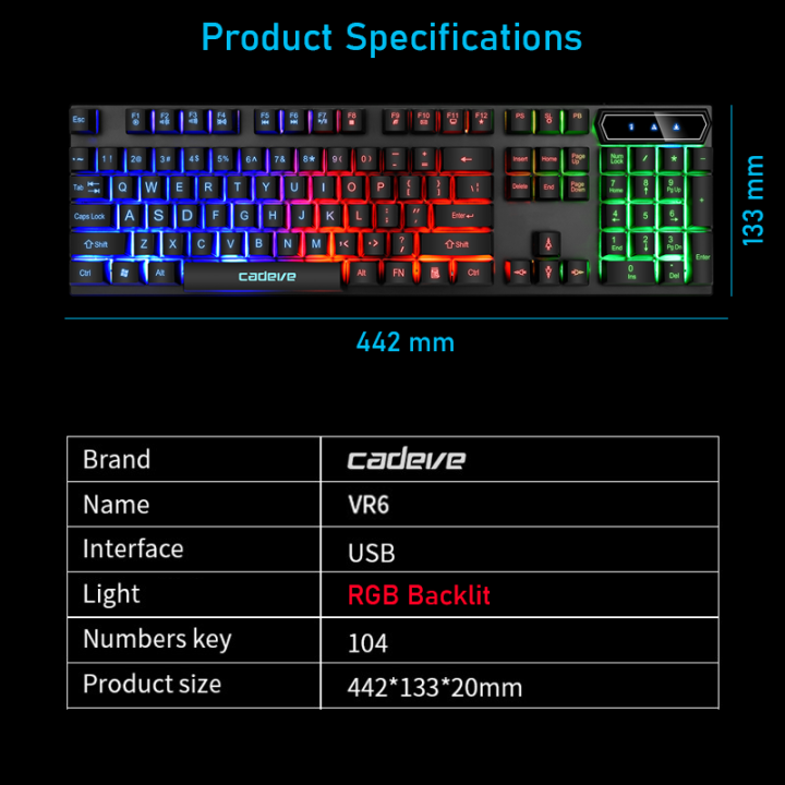 Rgb%20Backlit%20Cadeve%20Vr6%20Wired%20Gaming%20Keyboard%20-%20Ergonomic%20Design%20For%20Precision%20Gaming%20Pc%20Control%20-%20Image%207