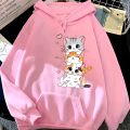 pink Color printed (4 cats) Hoodie 320 GSM Fully Cotton Fabrics Suitable for Women Girls Ladies Hoodie by Tajkiya Fashion. 
