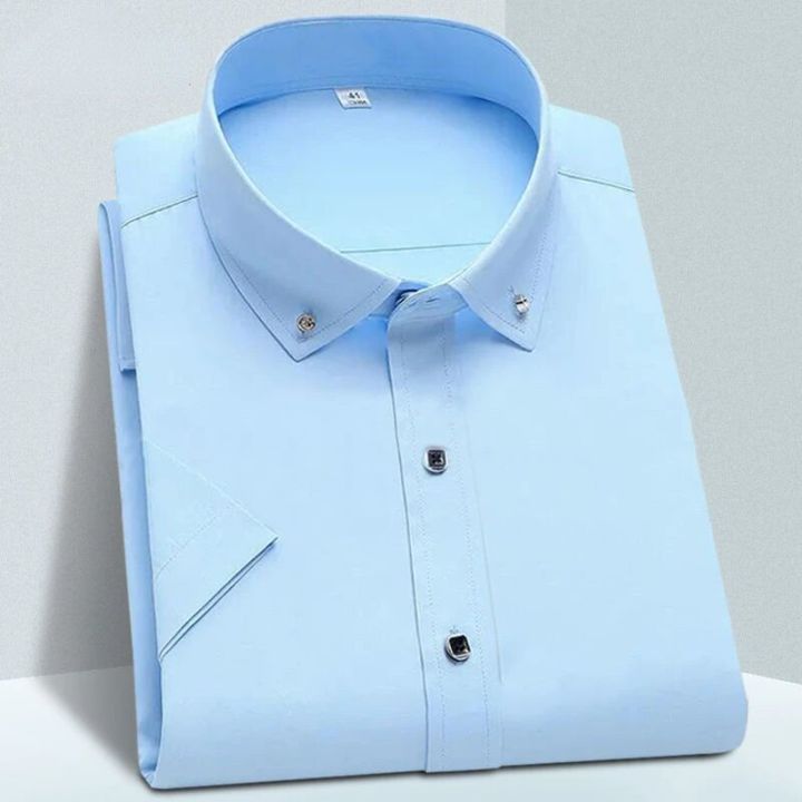High%20Quality%20Non-ironing%20Mens%20Dress%20Shirt%20Short%20Sleeve%20New%20Solid%20Male%20Clothing%20Fit%20Business%20Shirts%20White%20Blue%20Navy%20Black%20Yyqwsj%20-%20Image%207