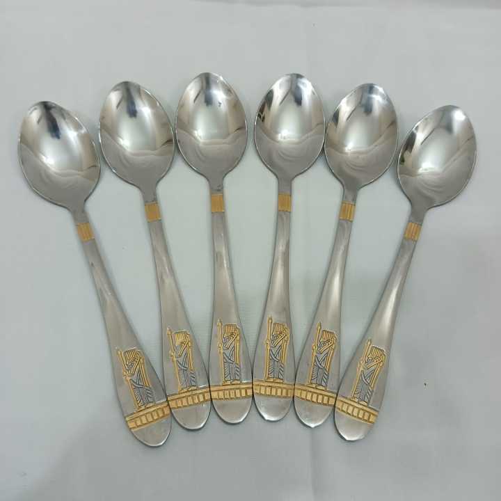AYD 6 pcs stainless steel Tea spoon golden color design 15cm long Tea spoon
