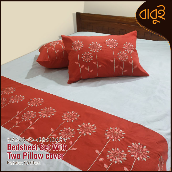 Hand-embroidery%20floral%20motif%20art%20Cotton%20Fabric%207%20Feet%20by%208.5%20Feet%20Double%20King%20Size%20Bedsheet%20Set%20with%20Two%20Pillow%20Covers%20Bed%20Sheet%20-%20Image%204
