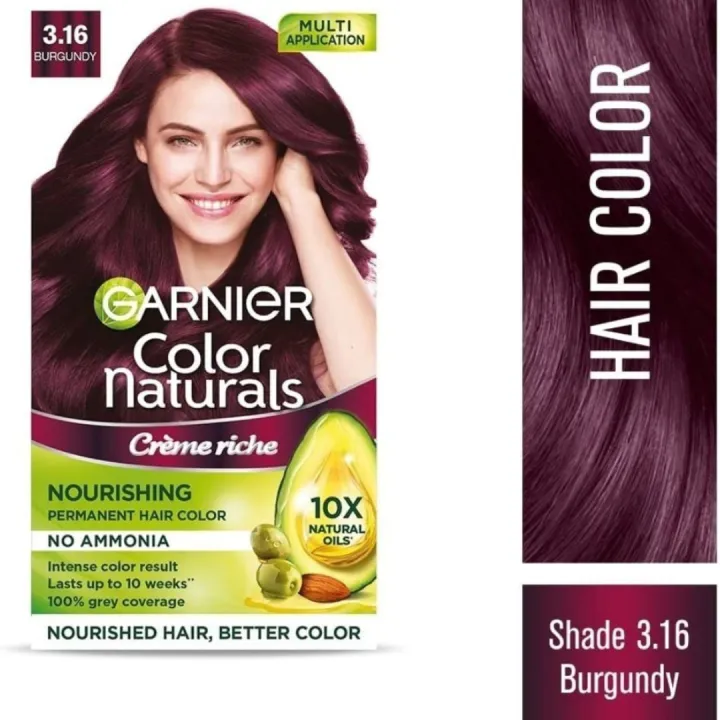 Indian product Hair styling Garnier Color Natural Burgundy shade no 3.16 used for male/female - 70 ml + 60 gm