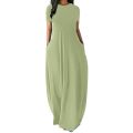 S-5XL 11Colors Oversize O-Neck Pockets Long Dress Casual Solid Short Sleeve High Waist Women Summer Party Daily Travel Maxi Wear. 
