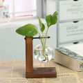(New)Mini Tranparent Hydroponic mall Vae With tanding Wooden Frame Plant Bonai Dektop Decoration Creative Gla Vae Dektop Decoration.