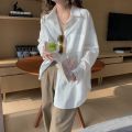 Hong Kong Style Mid-Length White Shirt Coat Early Autumn Top Women's New Design Sense Niche Korean Long Sleeve Shirt.