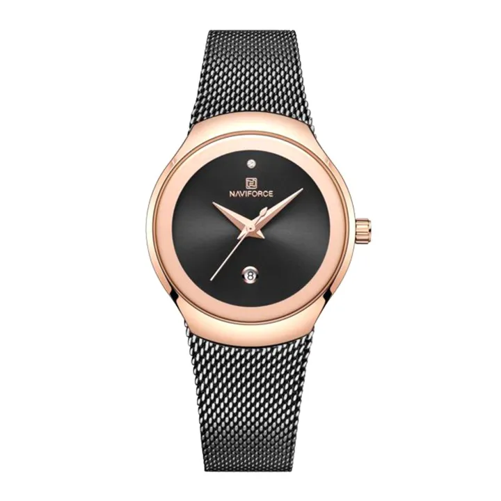 NAVIFORCE%20NF5004%20Black%20Mesh%20Stainless%20Steel%20Analog%20Watch%20For%20Women%20-%20RoseGold%20&%20Black%20-%20Image%202