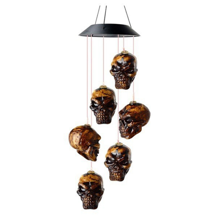 Halloween Skull Skeleton LED Solar Wind Chimes for Outside for Halloween Outdoor Porch Yard Garden Easy Install
