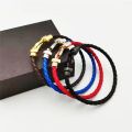 Couple Wrist Strap Punk Rock Bracelet Men Women Horseshoe Buckle Gold Silver Plated Leather Braided Bangle Birthday Gift Jewelry. 