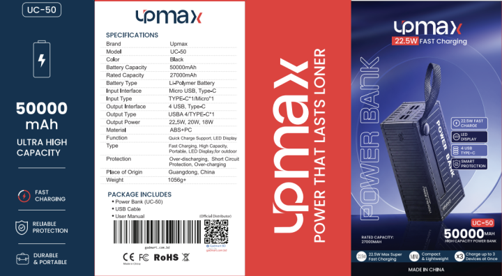 Upmax%2050000mAh%20/%2030000mAh%20Power%20Bank%20PD27W+%20QC22.5W%20High-Speed%20Charging%20with%204%20USB/Type-C%20Ports%20and%20LCD%20Display%20&%203%20Month%20Warranty%20-%20Image%207