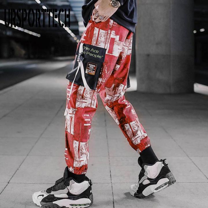 Streetwear Cargo Pants Men Print Multi-pocket Harem Pants Hop