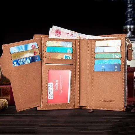 Luxury Famous Brand Bogesi One Zip Coin Leather Wallet