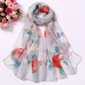 Summer sunscreen silk scarf, seaside beach scarf, wholesale long ladies silk scarf, Korean version thin silk scarf, scarf, big rose. 