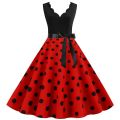 Women Retro Summer Dresses 50s 60s Rockabilly Sleeveless V-neck Polka Dot Bow Pinup Ball Grown Party Sundress Robe Vestidos.