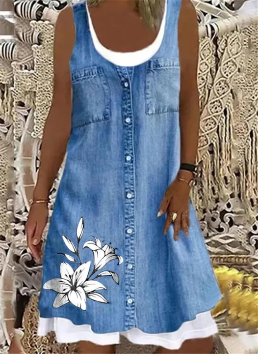 Women's%20A-Line%20Dress%20Sleeveless%20Spring%20Summer%20Casual%20Patchwork%20Print%20Knee%20Length%20Dress%20Fashion%203D%20Printing%20Denim%20Print%20Dress%20-%20Image%206
