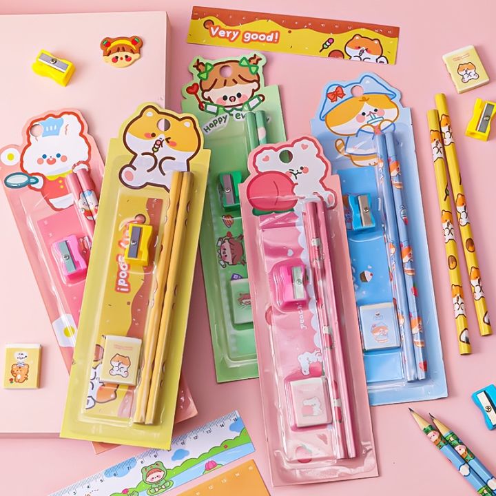 Set%20of%202%20pencils%20cartoon%20stationery,%201%20ruler,%201%20eraser,%201%20pencil%20sharpener%20-%20Image%205