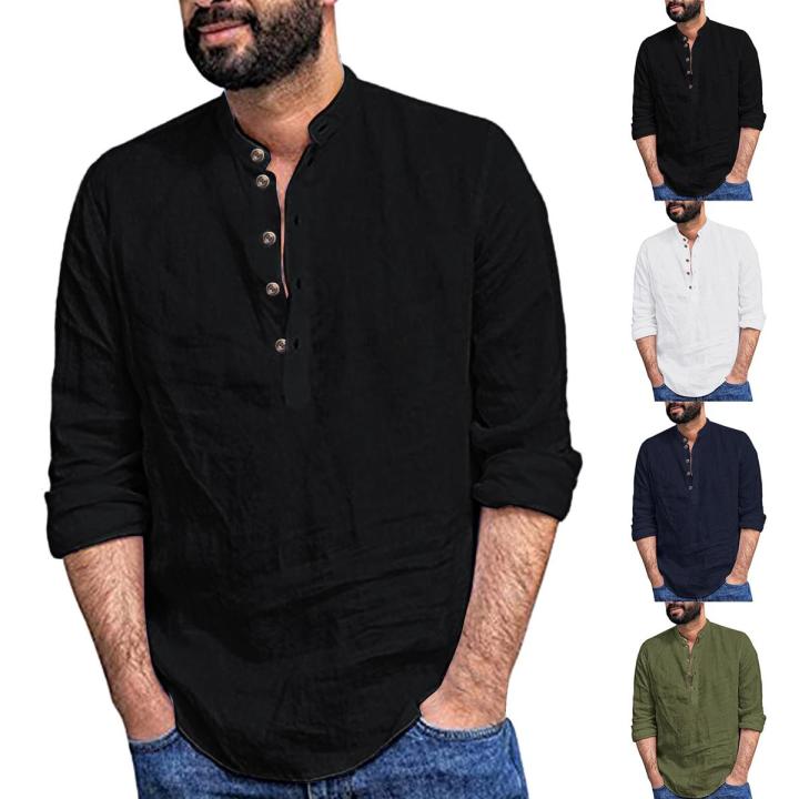 Premium Quality - Men'S Casual Linen Cotton Fatua Shirt Men Long Sleeve ...