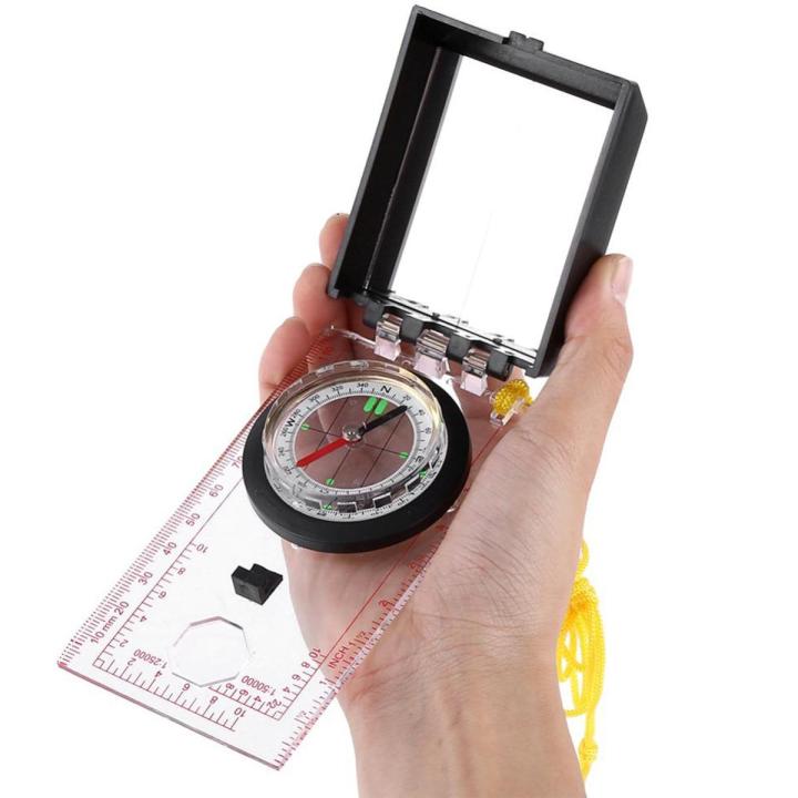 Folding Map Navigation Compass Survival Camping Hiking With Mapping Ruler and Mirror