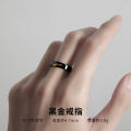 925 sterling silver ring for men, trendy, simple and personalized, single men's black gold adjustable index finger men's ring. 