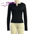 Women Round Neck Solid Color Tops Simple Style O Neck Button Long Sleeve Slim Fit Lady T-shirt Blouse for Women Soft Breathable Fall Spring Top Women Lightweight Long-sleeve Tops.