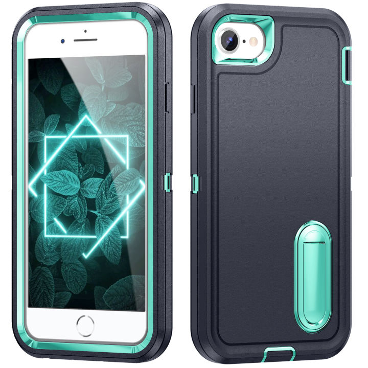 3 In 1 Full Cover Shockproof Phone Case With Stand For iPhone 8 / 7 / 6 / 6s / SE2 / SE3 / iPhone SE 2022 / 2020 Thick Hard Phone Casing Contrasting Colors Fashion Phone Cover Shell