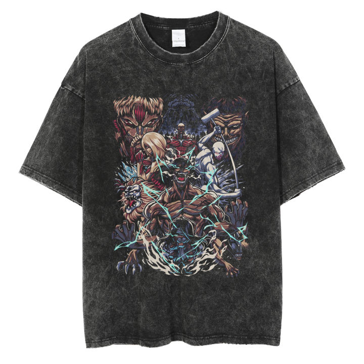 Hip Hop Japanese Vintage T-Shirt Men Attack On Titan Anime Graphic T Shirt Men Harajuku Cotton Casual Short Sleeve Tshirt Top