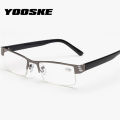 YOOSKE Blue Film Resin Reading Glasses Men Women Metal Half Frame Hyperopia Eyeglasses +1.0 1.52.02.5 3.0 3.5 4.0 Diopter. 